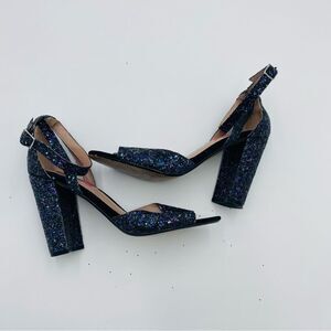 Betsey Johnson Glissten 90s inspired chunky glitter ankle strap heels sz 9